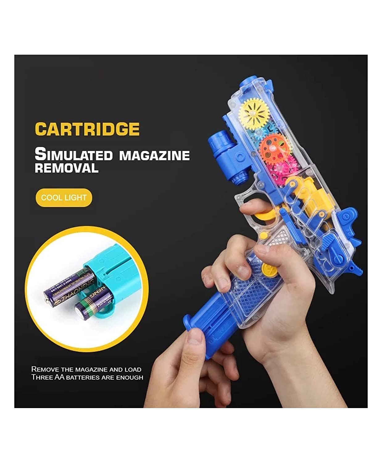 Musical And 3d Lights Kids Transparent Gun Gear Gun, Gears Concept Gun Toys, Multi Musical Blaster With Moving Gears