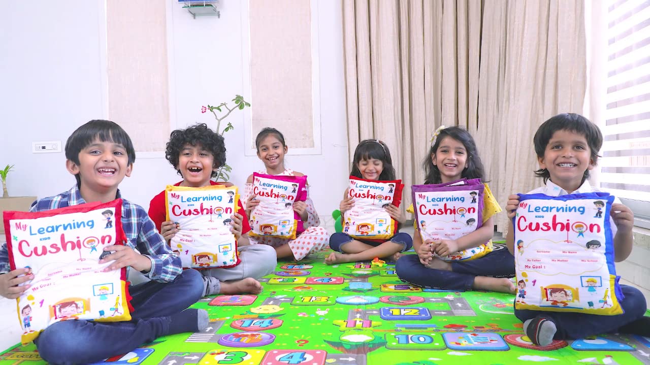 Kids Learning Cushion Book, Velvet Soft Cushion, 12 Things To Learn , Nursery Book Cushion Pillow