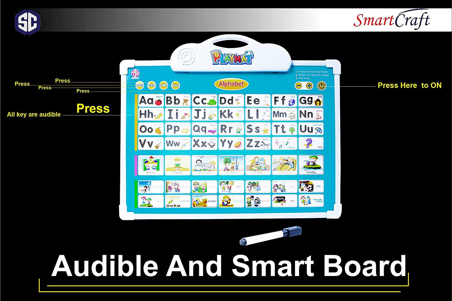 Musical Board For Alphabet Learning, Toy Play Mat & Drawing With One Doodle Pen