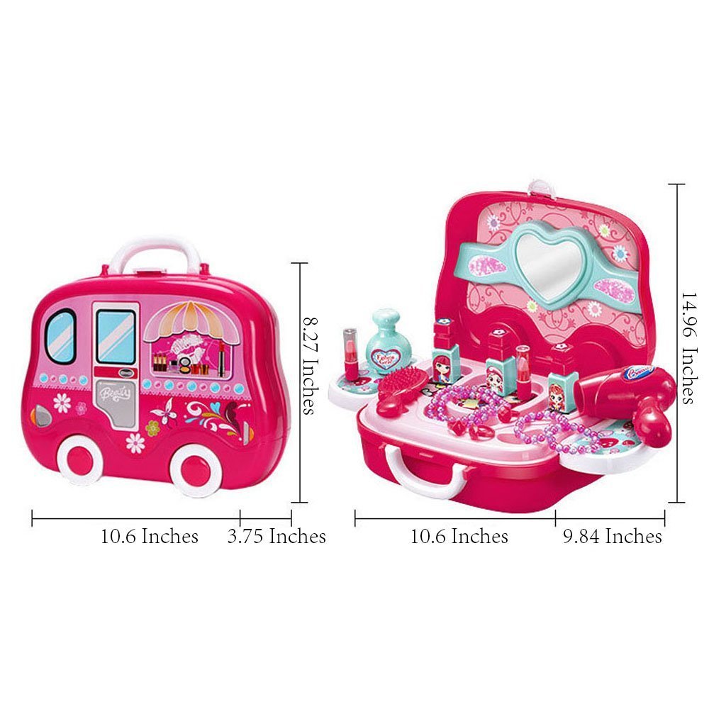 Makeup Set Toys For Kids, Little Girls Make Up Case And Cosmetic Set With Wheels, Pretend Play Kids Beauty Salon