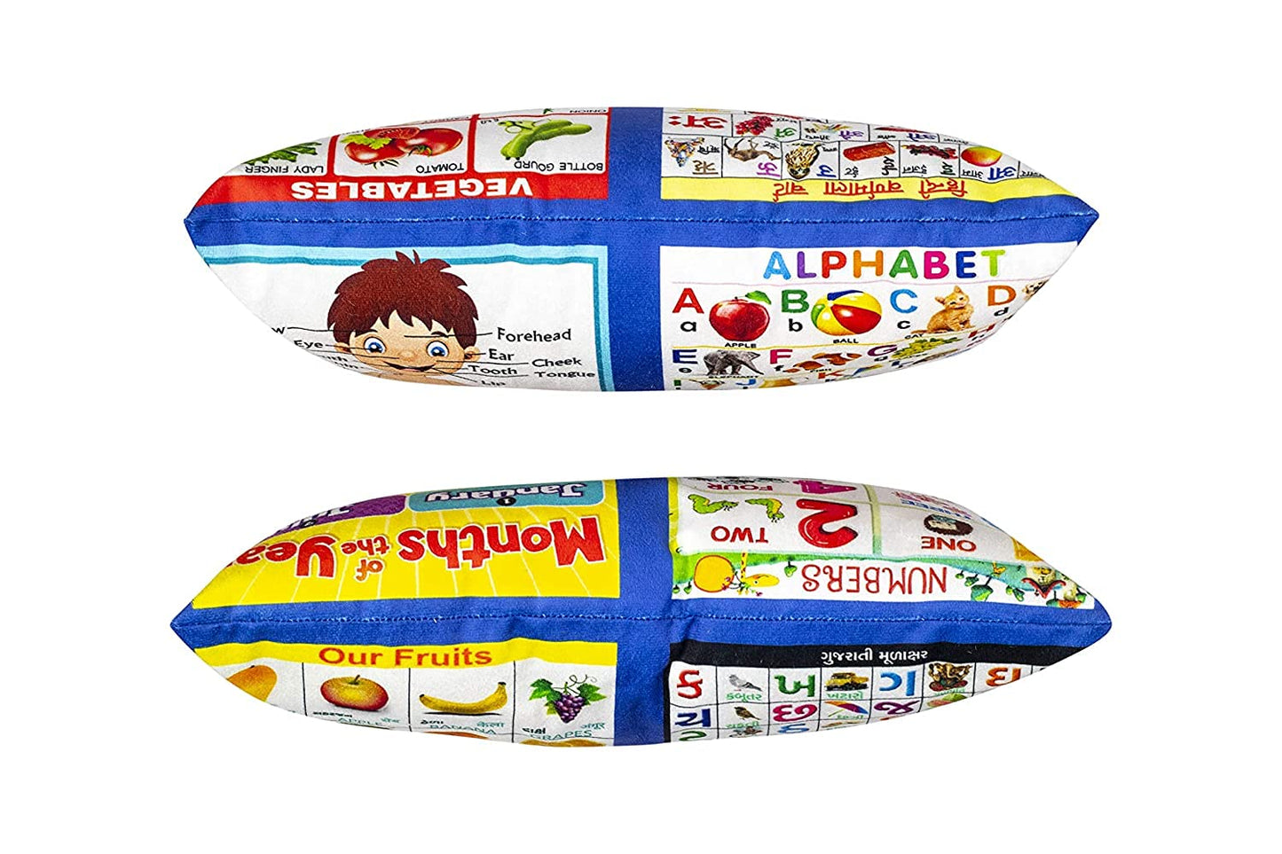 Kids Learning Pillow Cum Book English, Alphabets, Numbers, Vegetable, Body Parts, Printed Velvet Learning Pillow