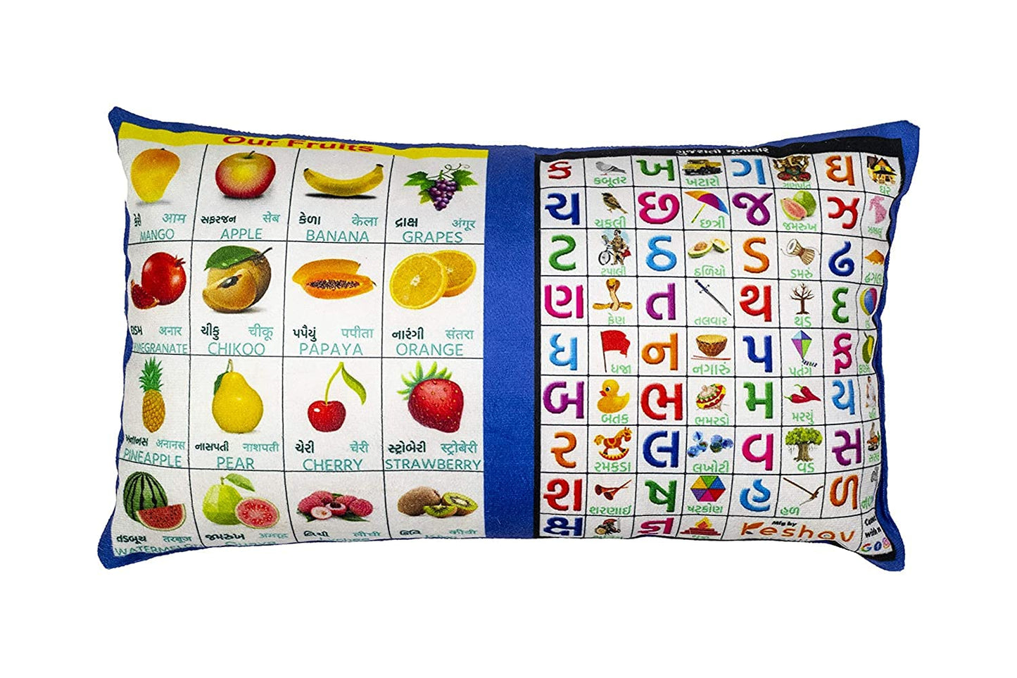 Kids Learning Pillow Cum Book English, Alphabets, Numbers, Vegetable, Body Parts, Printed Velvet Learning Pillow