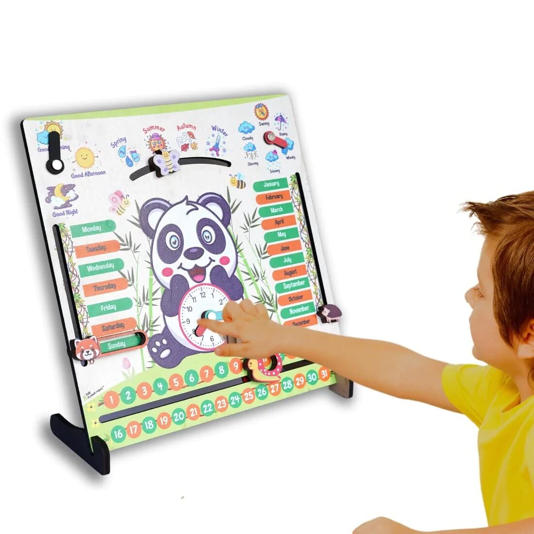 Fun Wooden Panda Busy Board -7 Activities Teaching Clock Board Toys For Kids