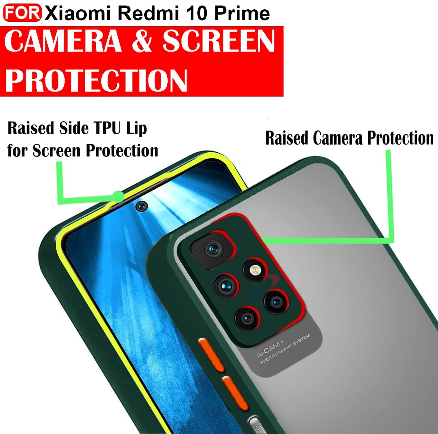 Translucent Back Case, Phone Case Cover for Xiaomi Redmi 10 Prime (Green)
