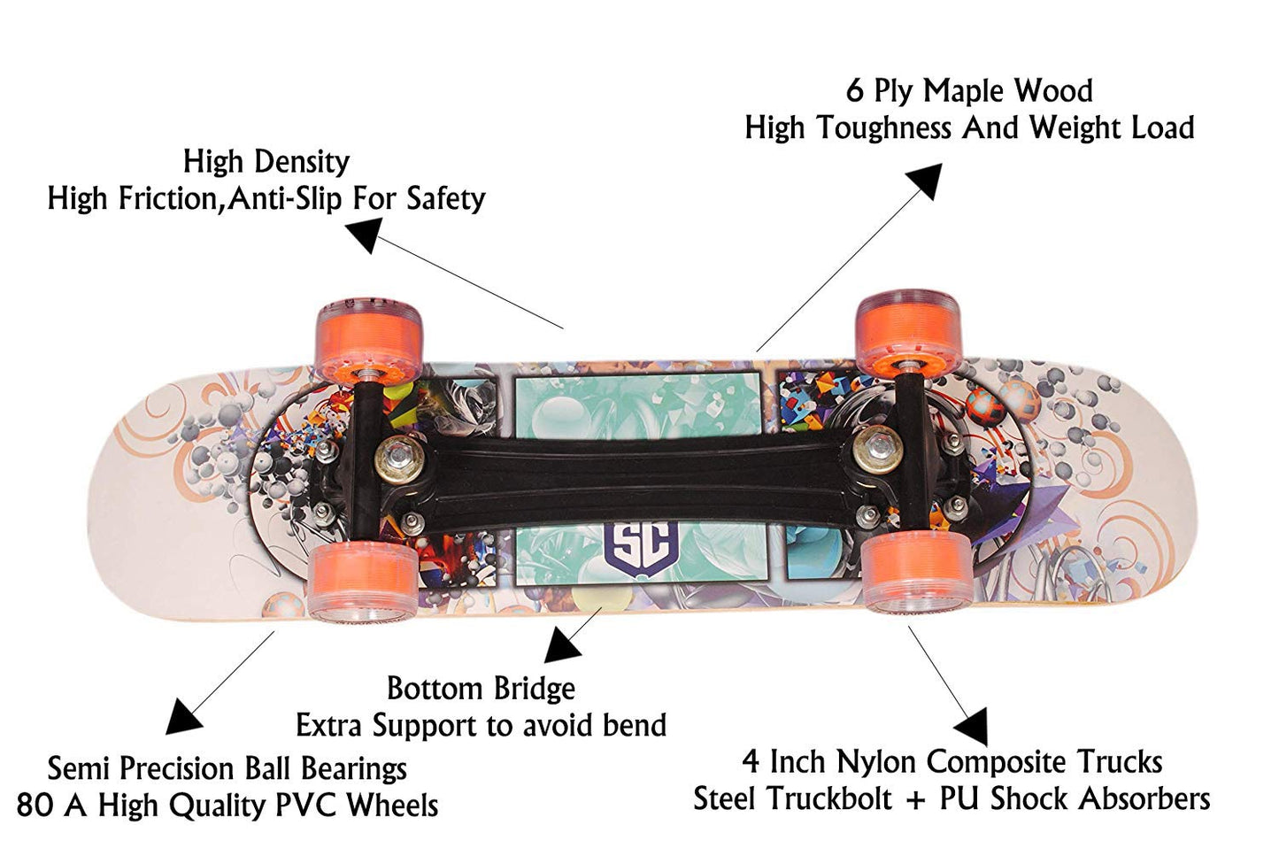 Skateboard For Kids, Fiber Skateboard Specially Designed With A Pro Pattern And Length Of 27" X 6.5" Width