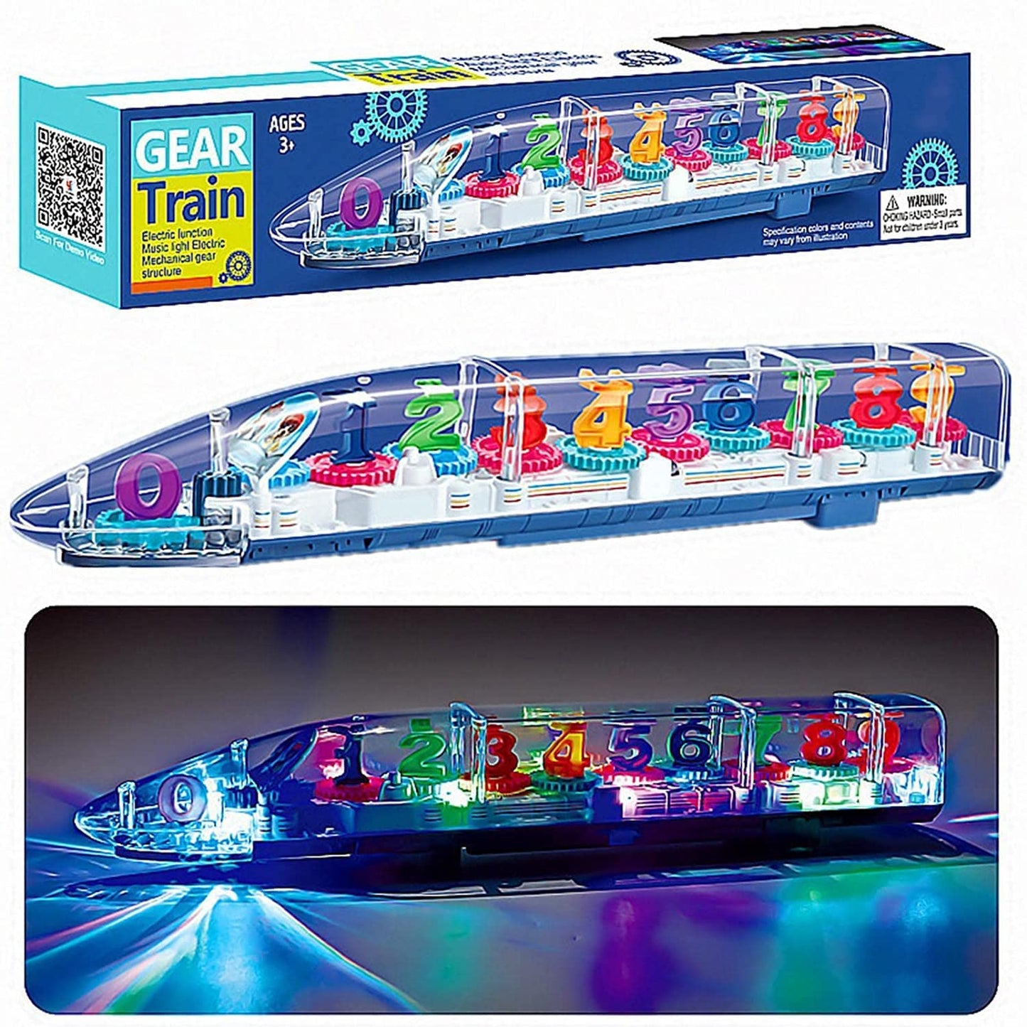Train Toys For Kids, Train Game, Big Transparent Bump And Go Train With 3D Lightning