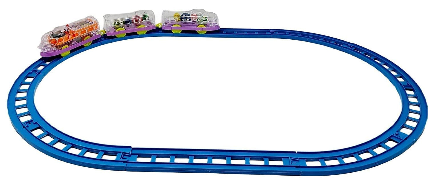 Train Set, Train With Long Track For Kids With Rotating Gears Transparent Plastic Body