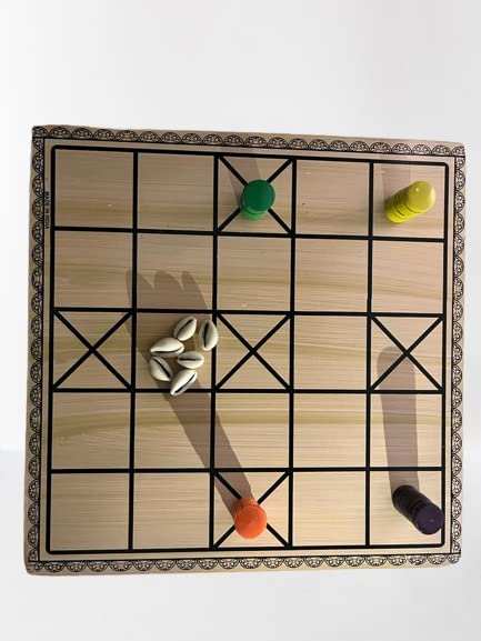 Wooden Chauka Bara Board, Pagade Dice, Board Game, India Traditional Game