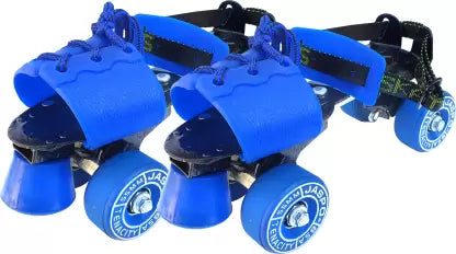 Jaspo Fighter Adjustable Rubber Wheel Skates for Senior (6-14 years) Quad Roller Skates - Size 1-8 UK  (Blue)