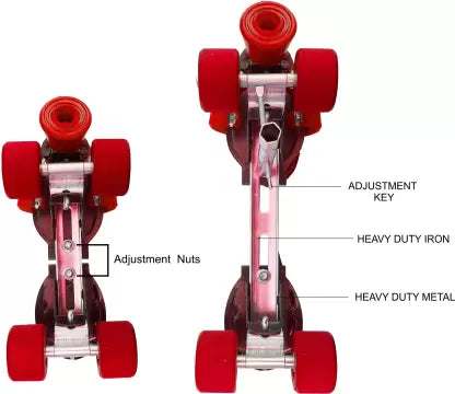 Jaspo Tenacity Adjustable Rubber Wheel Skates for Senior (6-14 years) Quad Roller Skates - Size 1-8 UK  (Red)