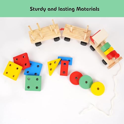 Smartcraft Wooden Train Geometric Shape Sorter & Stacking, Wooden Train Educational Learning Toy for Kids | Puzzle Toys for 1+ Year Old Boys and Girls