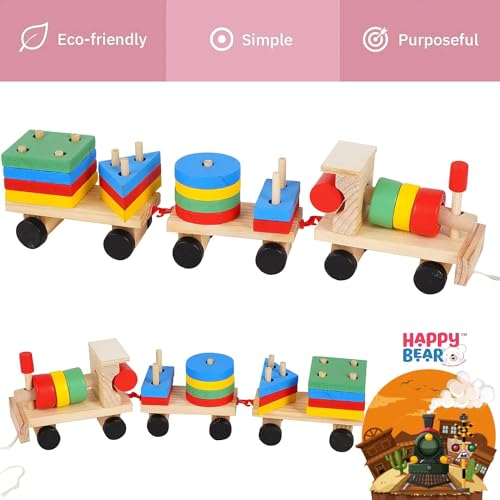 Shape Toys With Rails Smartcraft Wooden Train Geometric Shape Sorter & Stacking, Wooden Trai