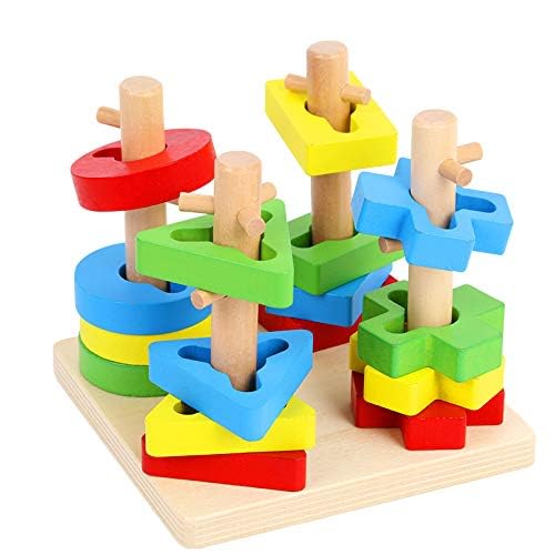 Smartcraft Wooden Four Sets Column Geometric Shape, Four Column Blocks Early Educational & Learning Toys for Kids/Toddler