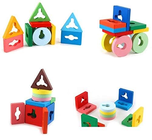 Smartcraft Wooden Four Sets Column Geometric Shape, Four Column Blocks Early Educational & Learning Toys for Kids/Toddler