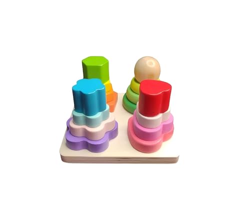 Smartcraft Wooden Sorting & Stacking Toys for Baby Toddlers, Blocks & Educational Shape Color Toy for Kids | Montessori Educational Learning Colour Recognition Toy Stack (Multicolor)