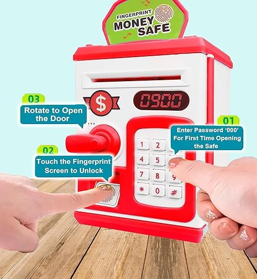 Smartcraft Money Safe ATM Bank with Music Light | Safe Password Protection, Fingerprint Inouction Deposit ATM Toy, Saving Bank Toys for Kids