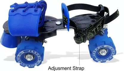 Jaspo Racer Adjustable Rubber Wheel Skates for Senior (6-14 years) Quad Roller Skates - Size 1-8 UK  (Blue)