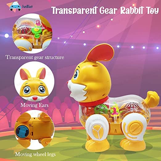 Musical Transparent Gear Rabbit Toy, Toys with Flashing Light & Sound, Bunny Toys, Rabbit Chew Toys