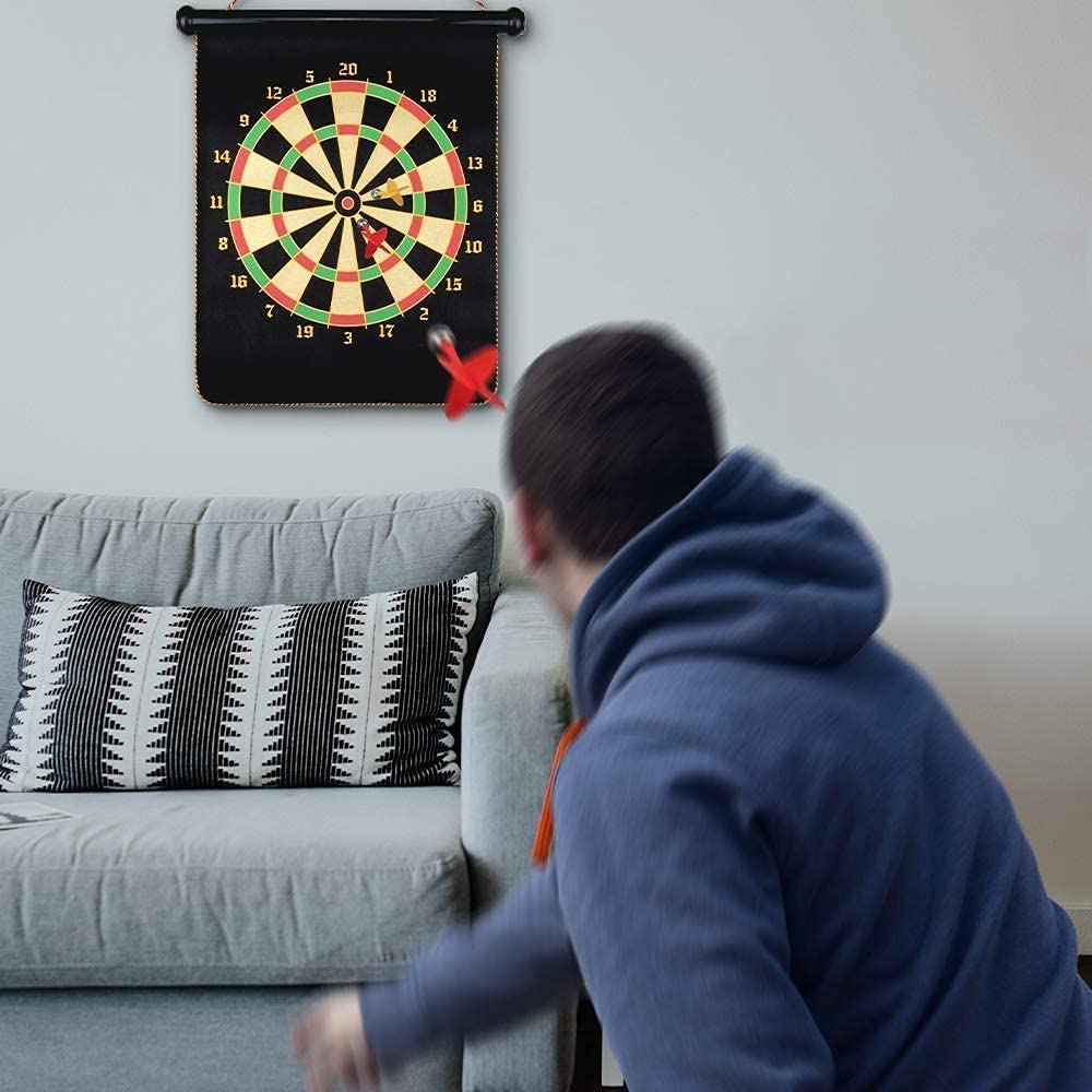 Smartcraft Rollup Double Sided Board Game Set Easily Hangs Anywhere with 4 Magnetic Dart Game