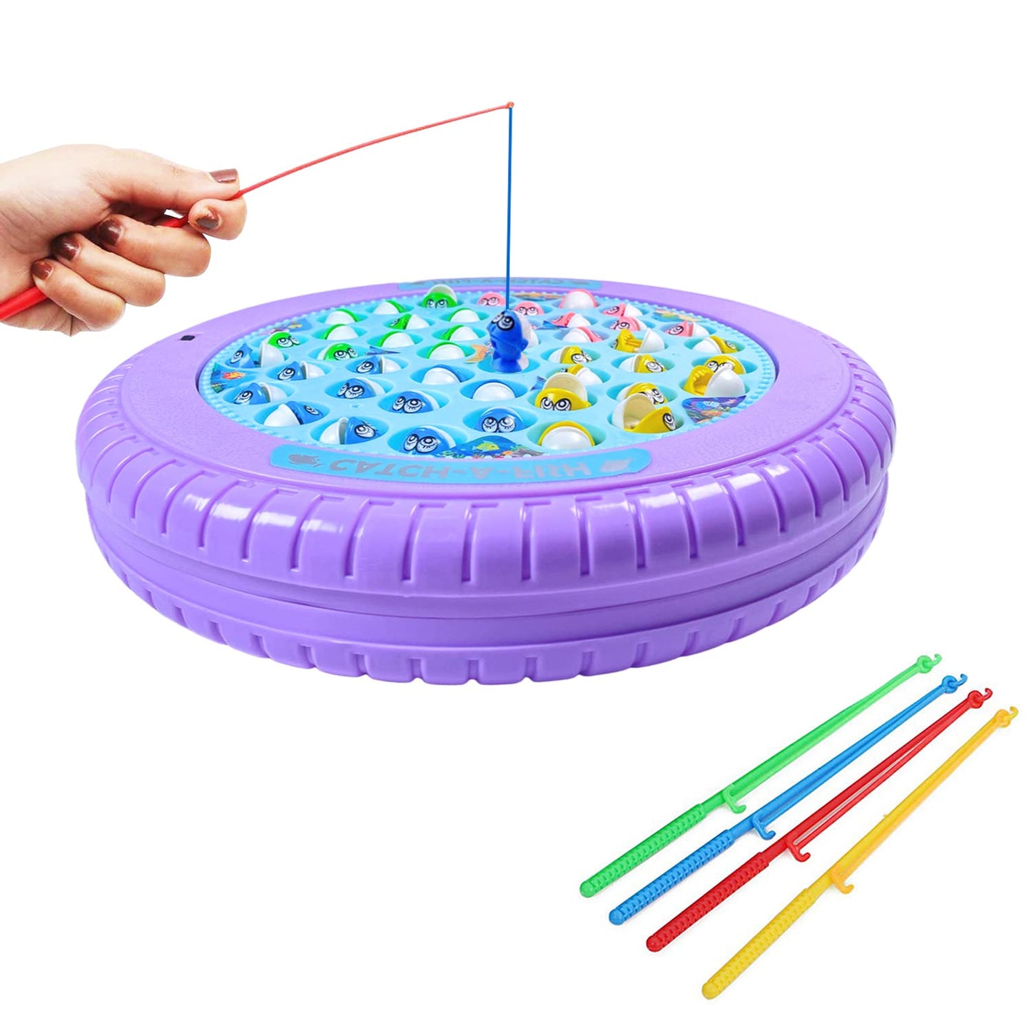 Smartcraft Fish Catching Game with Big Round Pond & Fish 4 Catching Sticks for Kids