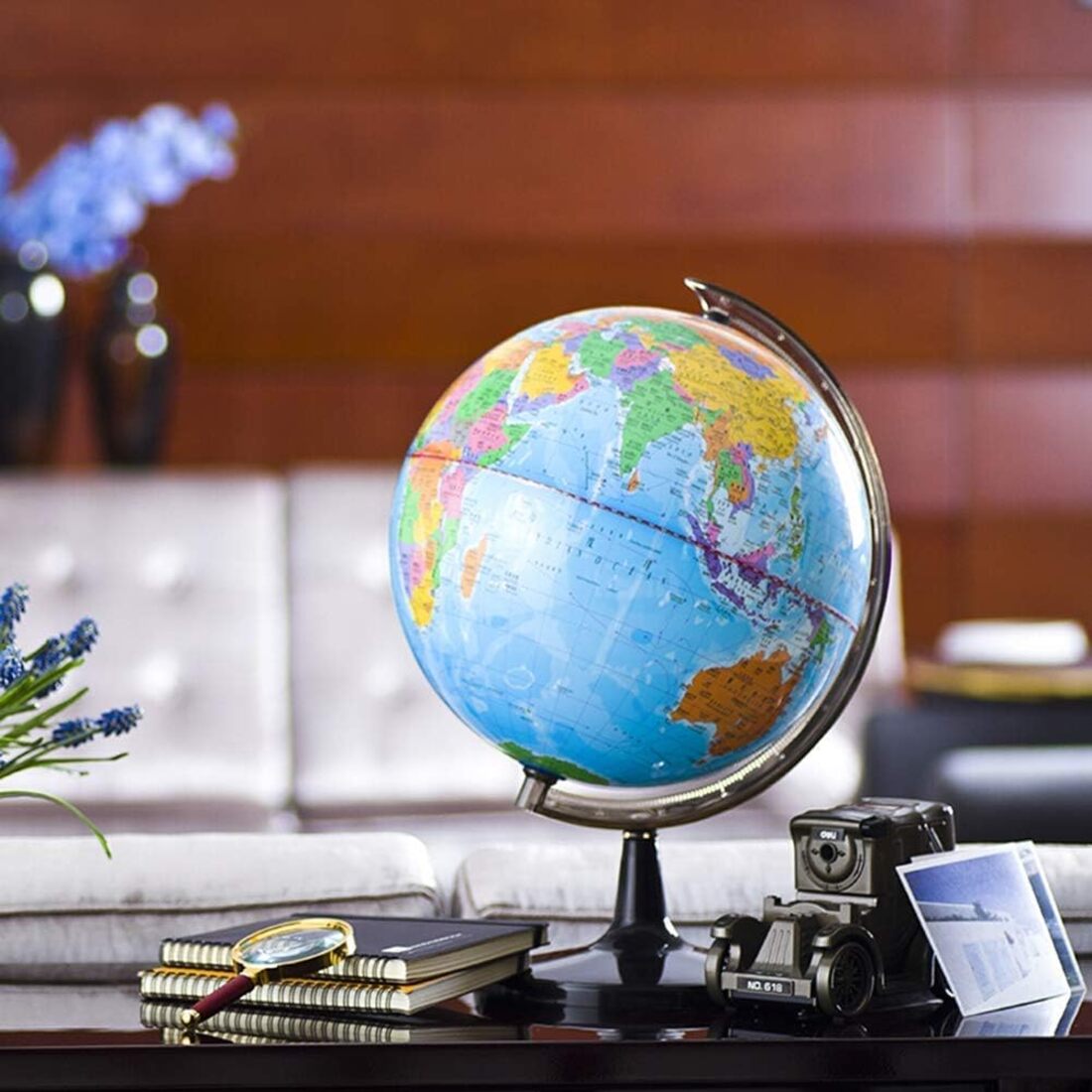 Smartcraft World Globe with Stand Desk Decorative Globe for Students & Geography Teachers, 360° Horizontal Rotation, World Globe Map with Clear Text Markings, Blue