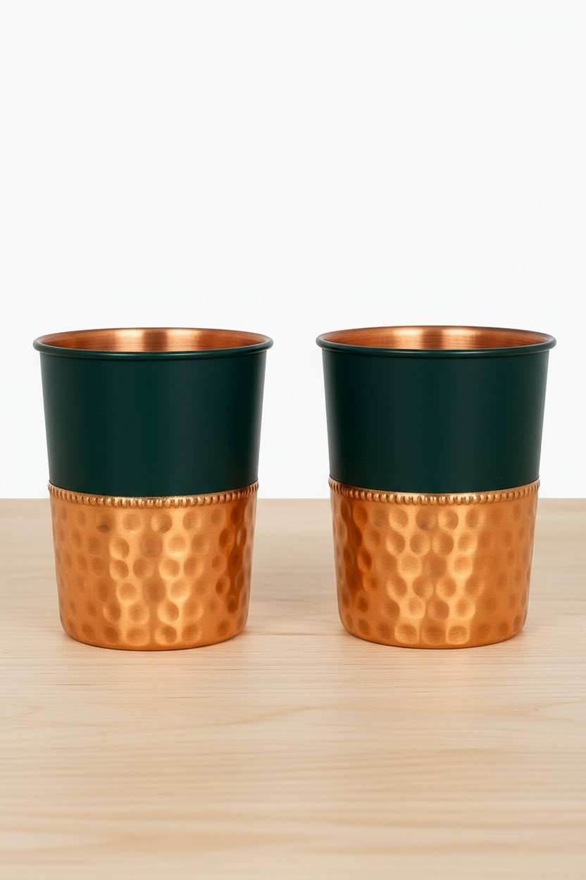 Smartcraft Pure Copper Water Bottle 950ml – Bottom Hammered, Green Silk Finish | Durable & Rust-Proof Tamba Bottle for Office & Daily Use