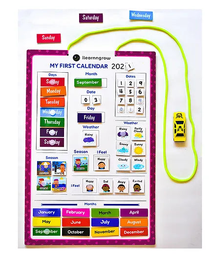 Kids Calendar, Home Calendar For Kids, Children Learning Toys Day, Date, Month, Weather, Season Learning Board