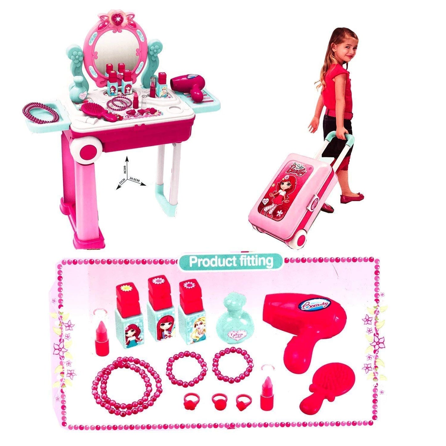 Makeup Kit Set, Make Up Kit, Pretend Play, Role Play Toys, Fashion Beauty Play Set  With Luggage Trolley For Kids