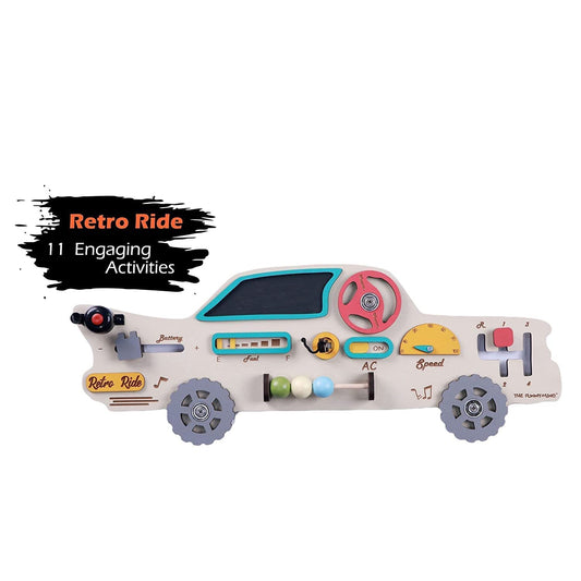 Retro Car Wooden Busy Board Educational Fun Game For Toddlers And Kids
