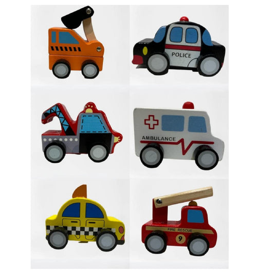 Wooden Cars, Mini Cars Assorted Vehicles Pretend Play Fun For Preschool Boys And Girls
