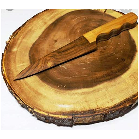 Wooden Platter With Knife, Handmade Wooden Long Platter With Handle For Serving Snacks, Starters, Salads