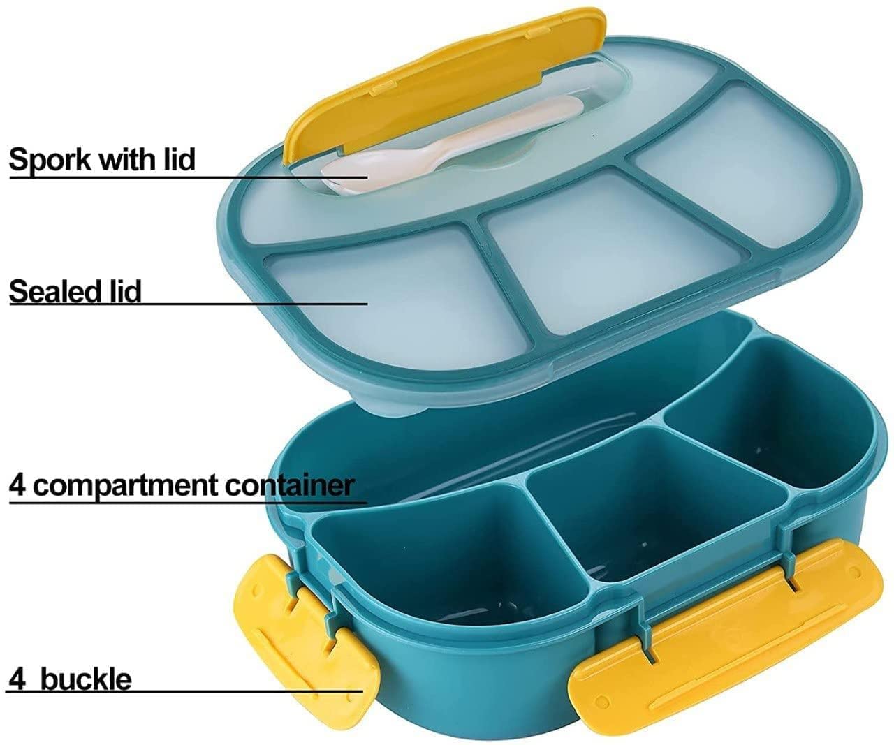 Tiffin Box, Bento Lunch Box With Bright Coloured, Smooth Finish, Large Size Compartmented