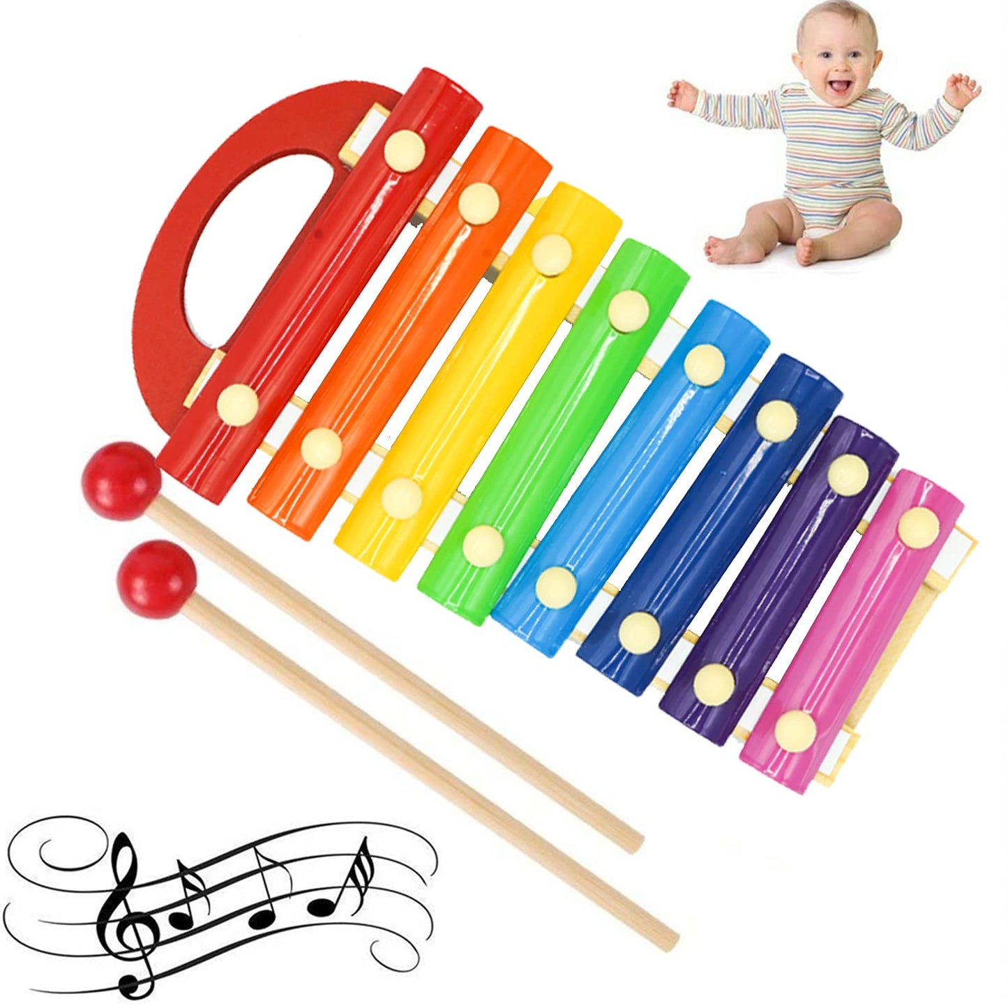 Wooden Xylophone Musical Toy for Children with 8 Note - Pack of 1 (Multi Color)