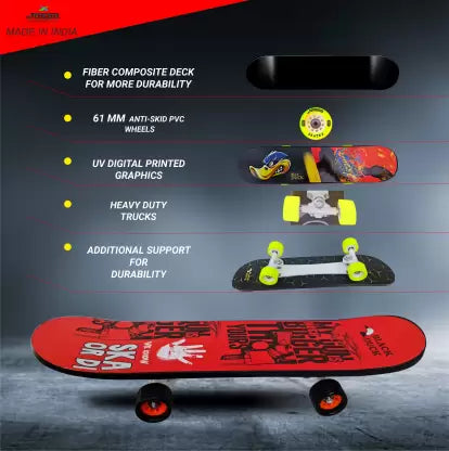 Jaspo Black Duck Fibre (26" X 6.5") Fully Assembled Skateboard (Suitable for All Age Group) - RED DEVIL 26.5 inch x 6.5 inch Skateboard  (Multicolor, Pack of 1)