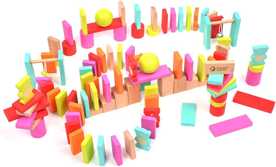 wooden domino blocks 100 Pieces 12 Colors,  dominos playing blocks,  Children Early Educational Toys