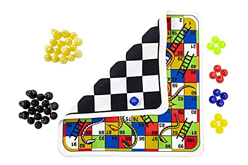 Travel Board Game, Chess Snake Ladders, Premium Clothes Finish Reversible Game Set, Travel Entertainment Game Set