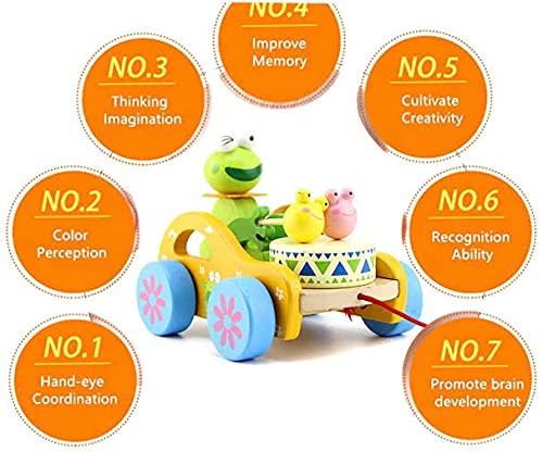 Pull-Along Toys, Wooden Drum Musical Push Along Toys, Baby Early Walking Pull Toy, Rope Toy For Babies (Frog)