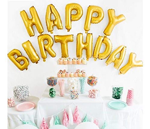 Foil Balloons For Party, Happy Birthday Alphabet Letter Foil Balloons, Gold, Birthday Party Supplies