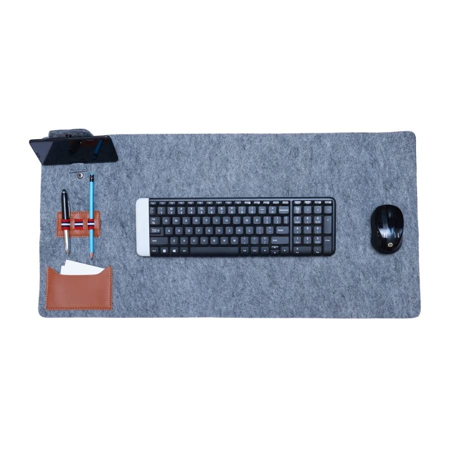 Desk-play Anti- Skid Desk Mat With Mobile Hoder, Pen Holder And Card Holder Work From Home Solution For Laptop Keyboard And Mouse