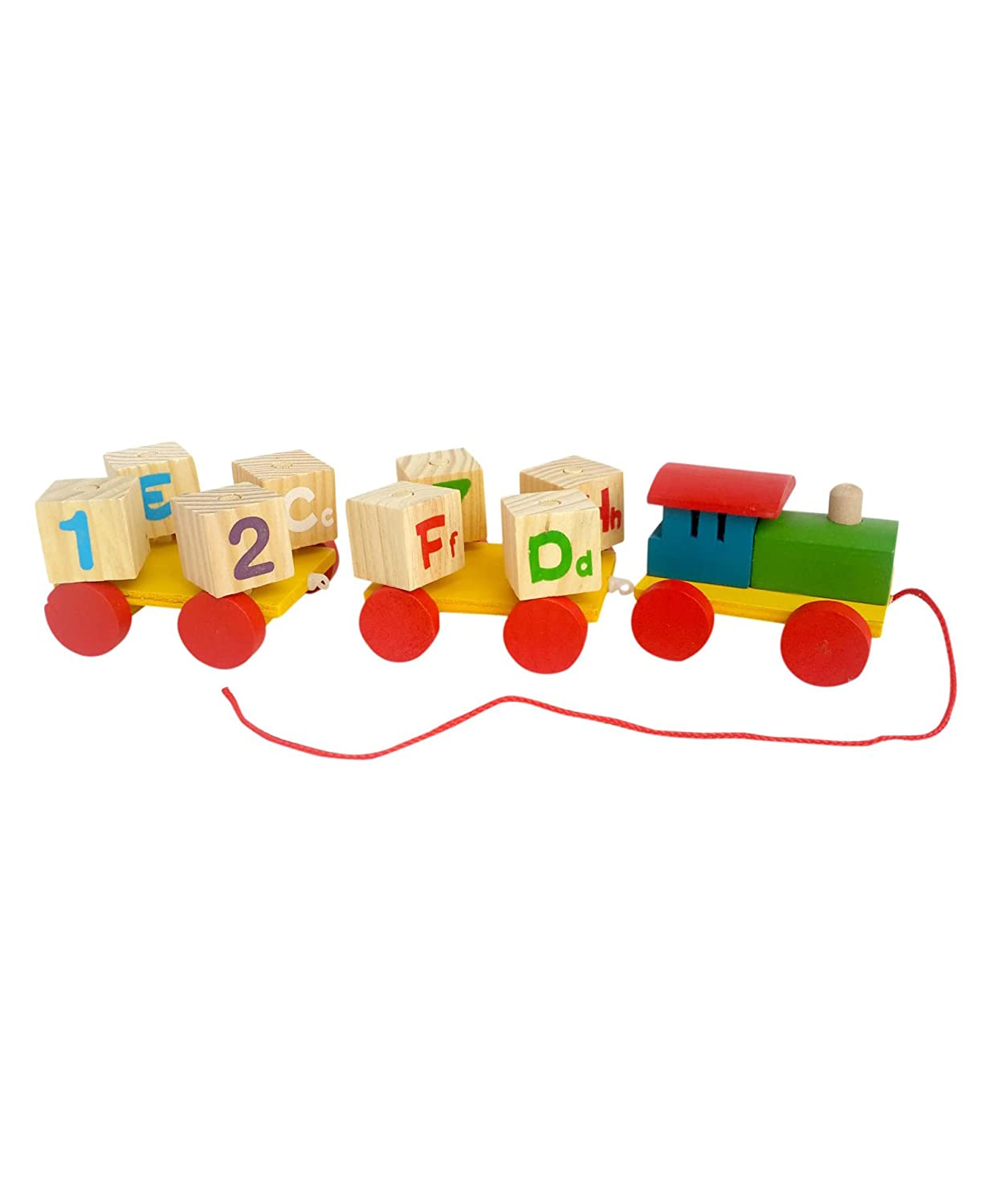 Train Toys, Pull Along Train Toys For Kids, Whirlwind Three Carriage Train Wooden Toy Alphabet & Number