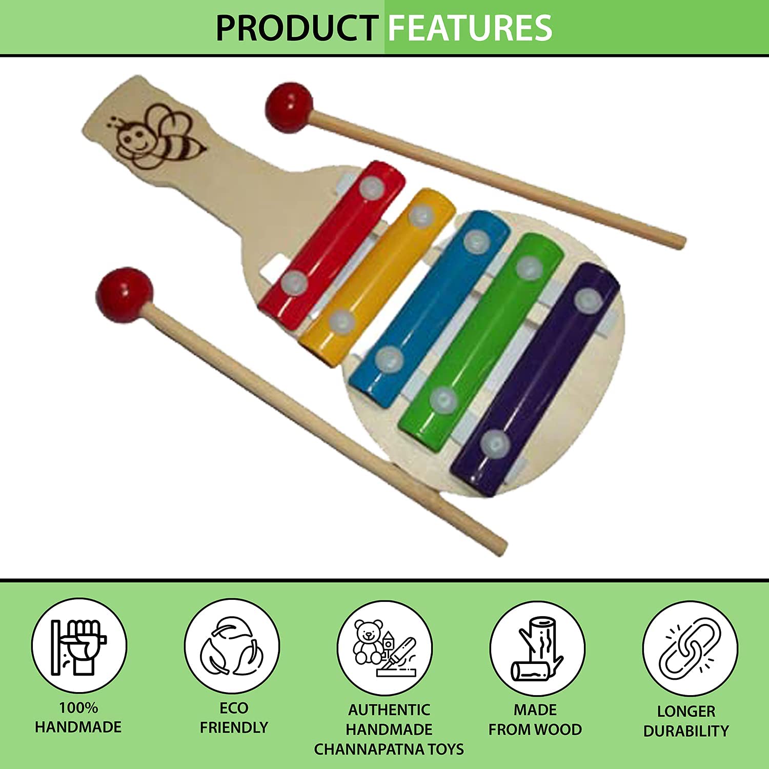 Xylophone instrument, wooden xylophone (5 Nodes) Kids First Musical So