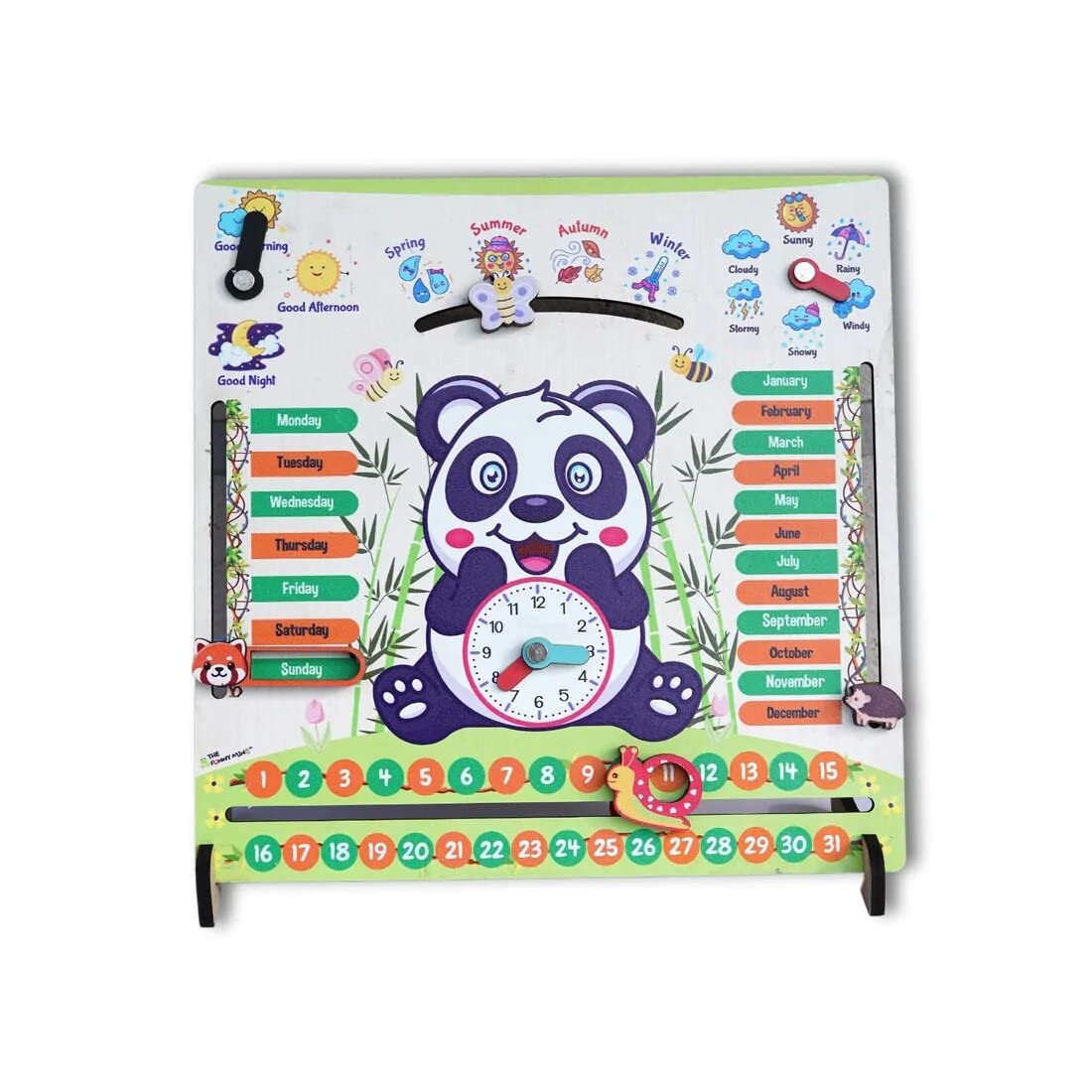 Fun Wooden Panda Busy Board -7 Activities Teaching Clock Board Toys Fo