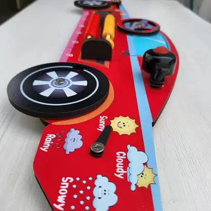 Fun Wooden Game Racing Sports Car Toy Busy Board For Kids, Montessori Educational Sensory Activity