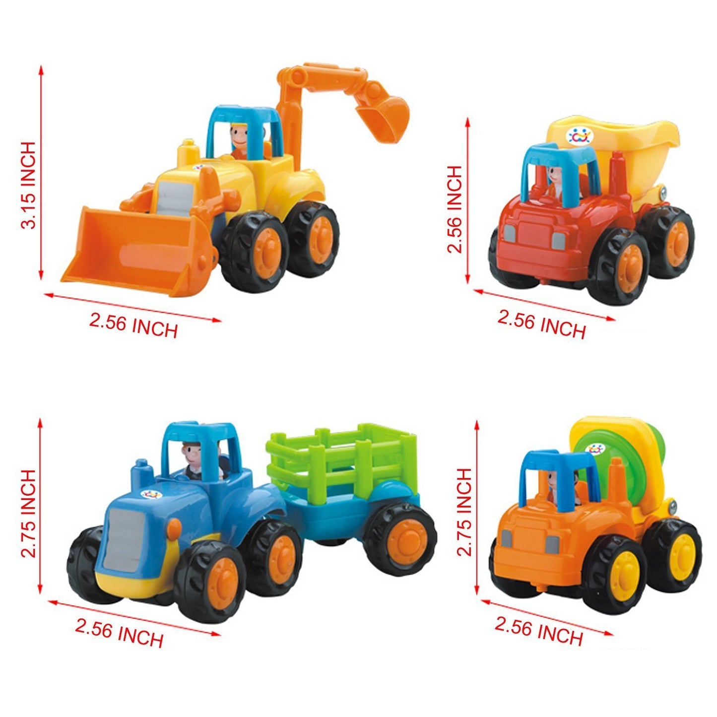 Push And Go Toys, Go Cars, Happy Engineering Vehicles Push And Go Friction Powered Car Toys Set (pack Of 4)