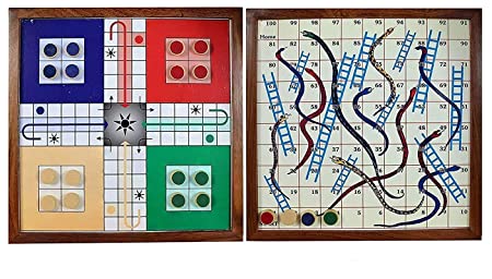 Ludo and Snakes & Ladders Travel Board Game , Ludo Set with Snake & Ladder, Handmade Wooden- Multicolored