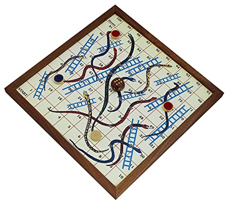 Ludo and Snakes & Ladders Travel Board Game , Ludo Set with Snake & Ladder, Handmade Wooden- Multicolored