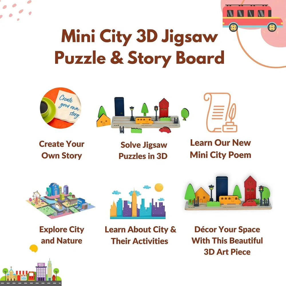 Mini City Wooden Theme Board , Puzzles and Story Making Creative Educational Toy