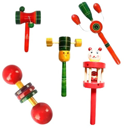 Wooden Rattles Toys for Baby/New-Born Infant Kids - Set of 5 pcs