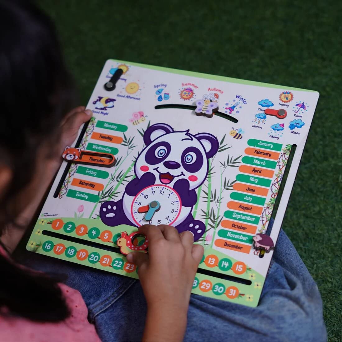 Fun Wooden Panda Busy Board -7 Activities Teaching Clock Board Toys Fo