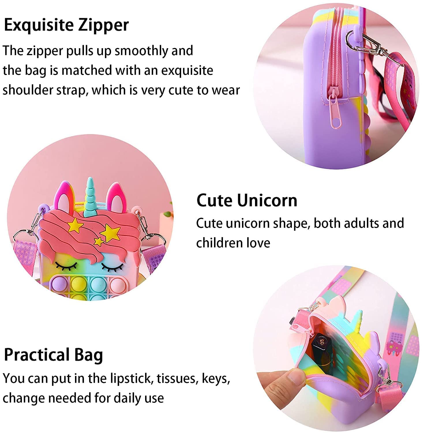 Buy NSR Group Unicorn Small Pop Purse for Women Shoulder Pop Bag, Fidget  Toys Pop Fidget Backpack Toy for Anxiety School Backpack Silicone Bag Pop  for Girls (Dark Pink_01) Online at Best